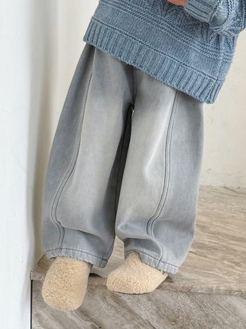 Laste talvised puuvillased džinsid, paksendatud, keskmise talje elastne vöö, 3–8 aastat