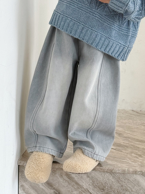 Laste talvised puuvillased džinsid, paksendatud, keskmise talje elastne vöö, 3–8 aastat