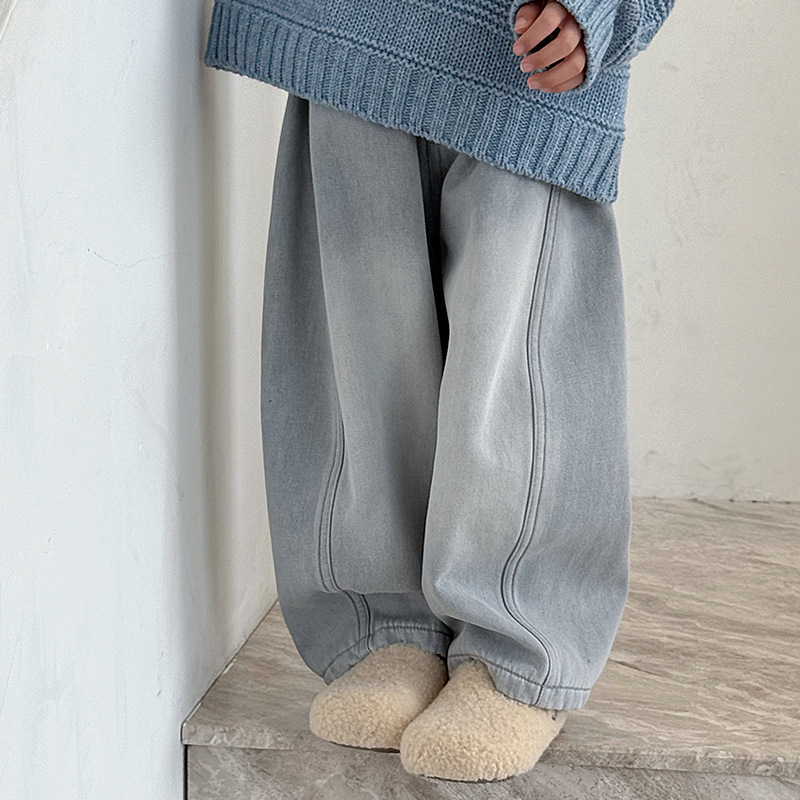 Laste talvised puuvillased džinsid, paksendatud, keskmise talje elastne vöö, 3–8 aastat