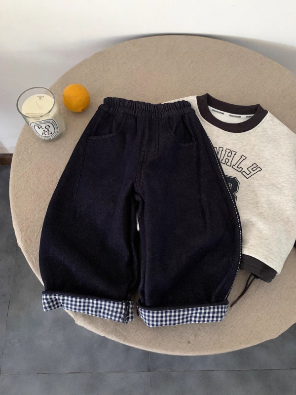 Dječje traperice s fleece‑om, pamuk, zima 2025, unisex, srednji pojas s elastikom
