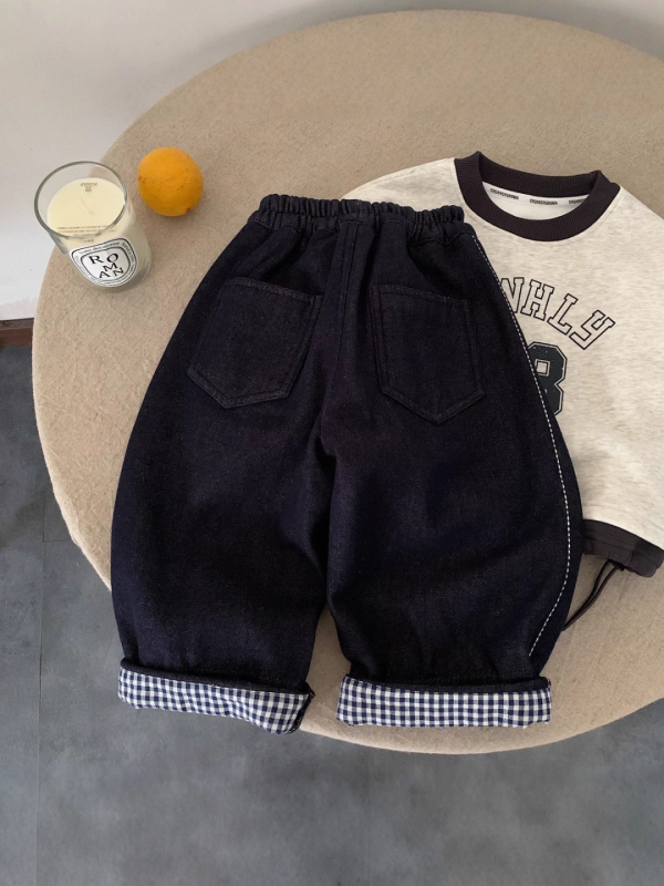 Dječje traperice s fleece‑om, pamuk, zima 2025, unisex, srednji pojas s elastikom