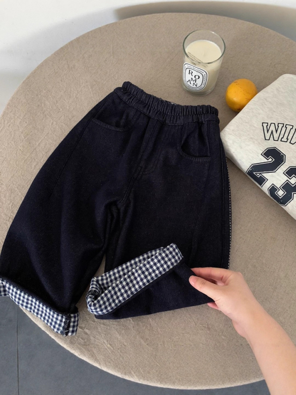 Dječje traperice s fleece‑om, pamuk, zima 2025, unisex, srednji pojas s elastikom