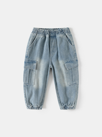 Pantaloni denim pentru băieți, stil coreean, denim, bumbac 67%, pentru copii 3–8 ani, talie medie, finisaj moale, fotografie reală