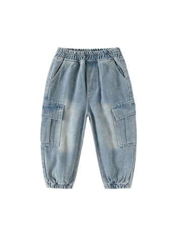 Pantaloni denim pentru băieți, stil coreean, denim, bumbac 67%, pentru copii 3–8 ani, talie medie, finisaj moale, fotografie reală