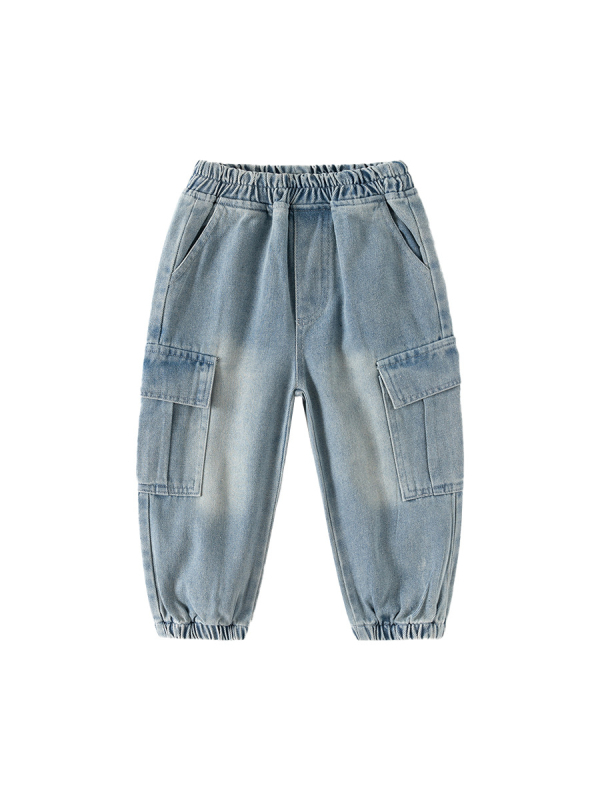 Pantaloni denim pentru băieți, stil coreean, denim, bumbac 67%, pentru copii 3–8 ani, talie medie, finisaj moale, fotografie reală