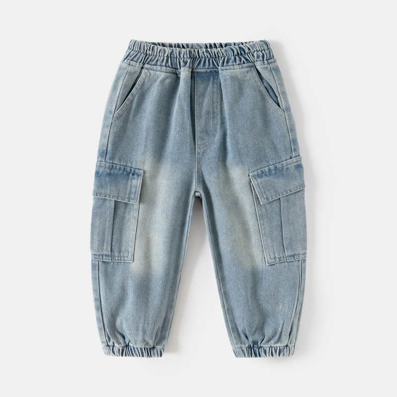 Pantaloni denim pentru băieți, stil coreean, denim, bumbac 67%, pentru copii 3–8 ani, talie medie, finisaj moale, fotografie reală