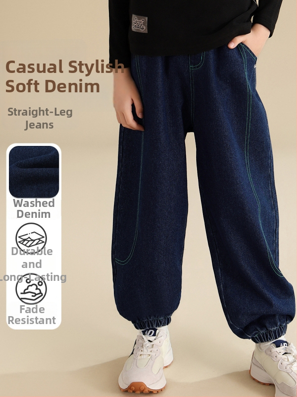 Dječje hlače Classic Teddy, denim od pamuka i smjese, srednji porast pas s elastičnom trakom, ležernog udobnog stila, pogodno za proljeće i jesen