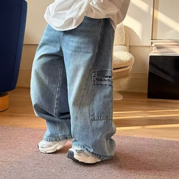 Pantaloni denim pentru copii - Unisex, talie elastică, Primăvara şi Toamna 2025