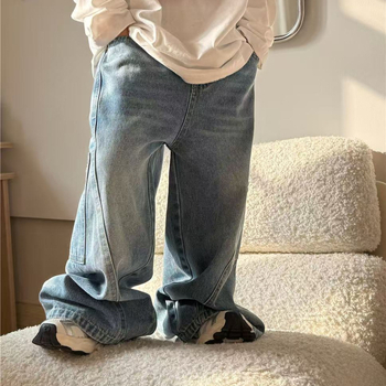 Pantaloni denim pentru copii - Unisex, talie elastică, Primăvara şi Toamna 2025