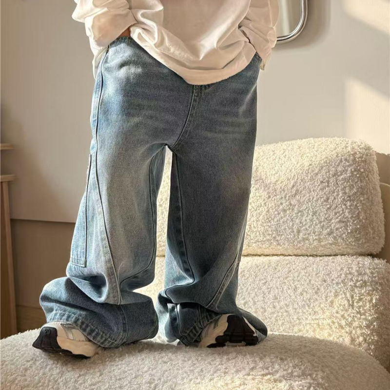 Pantaloni denim pentru copii - Unisex, talie elastică, Primăvara şi Toamna 2025