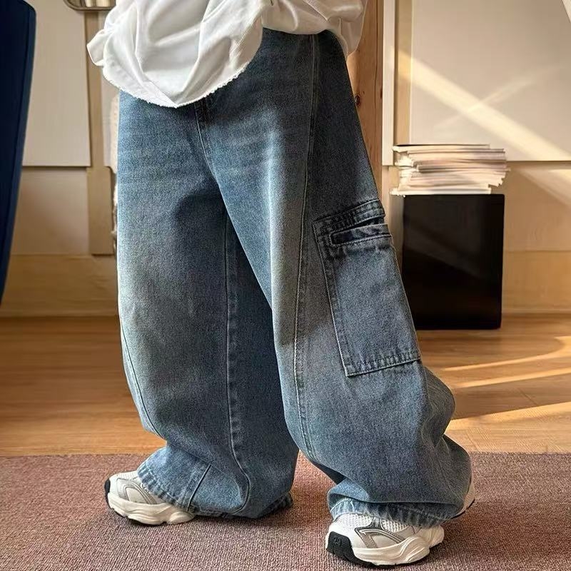 Pantaloni denim pentru copii - Unisex, talie elastică, Primăvara şi Toamna 2025