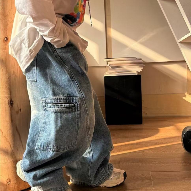 Pantaloni denim pentru copii - Unisex, talie elastică, Primăvara şi Toamna 2025