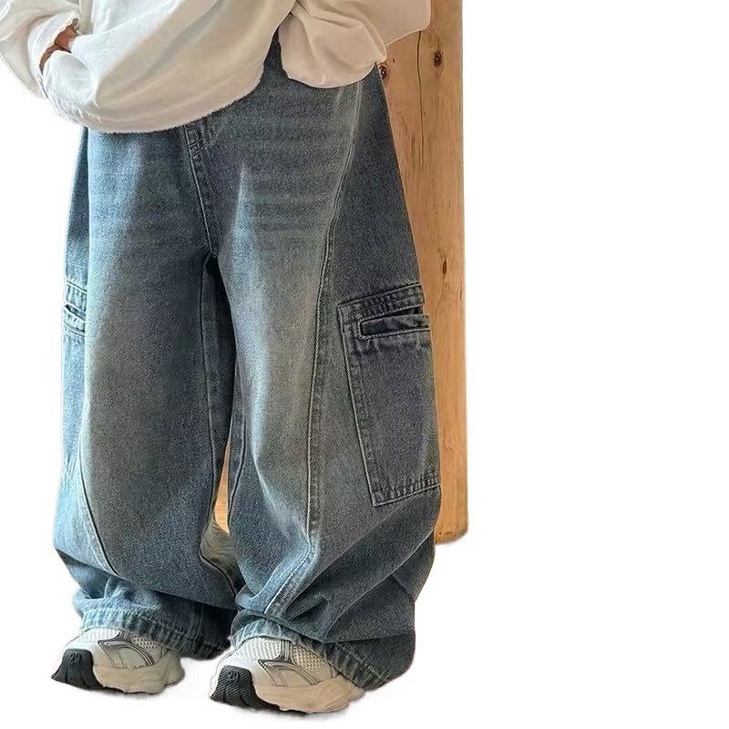 Pantaloni denim pentru copii - Unisex, talie elastică, Primăvara şi Toamna 2025