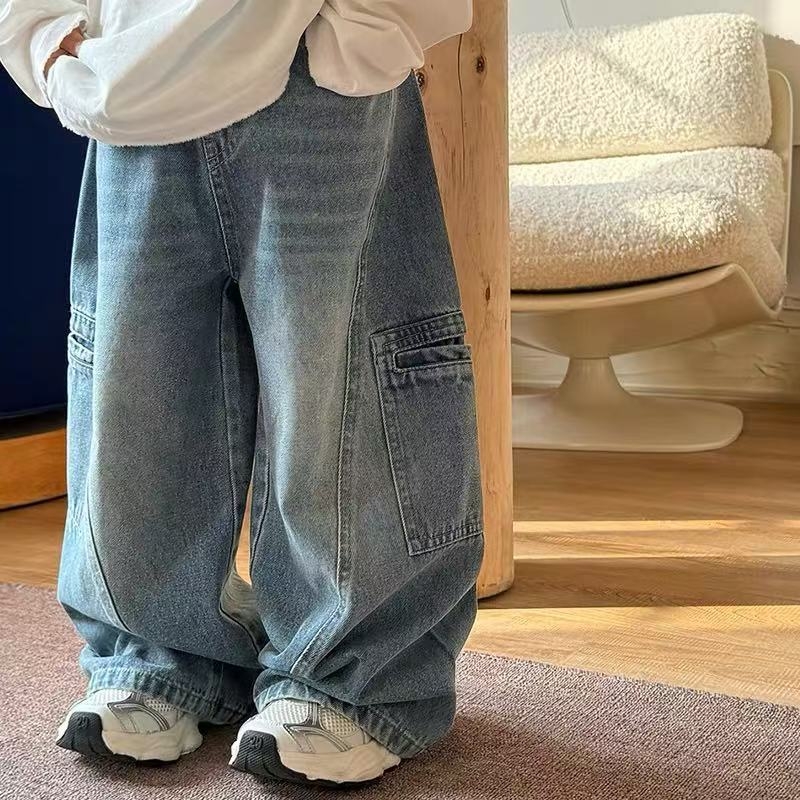 Pantaloni denim pentru copii - Unisex, talie elastică, Primăvara şi Toamna 2025