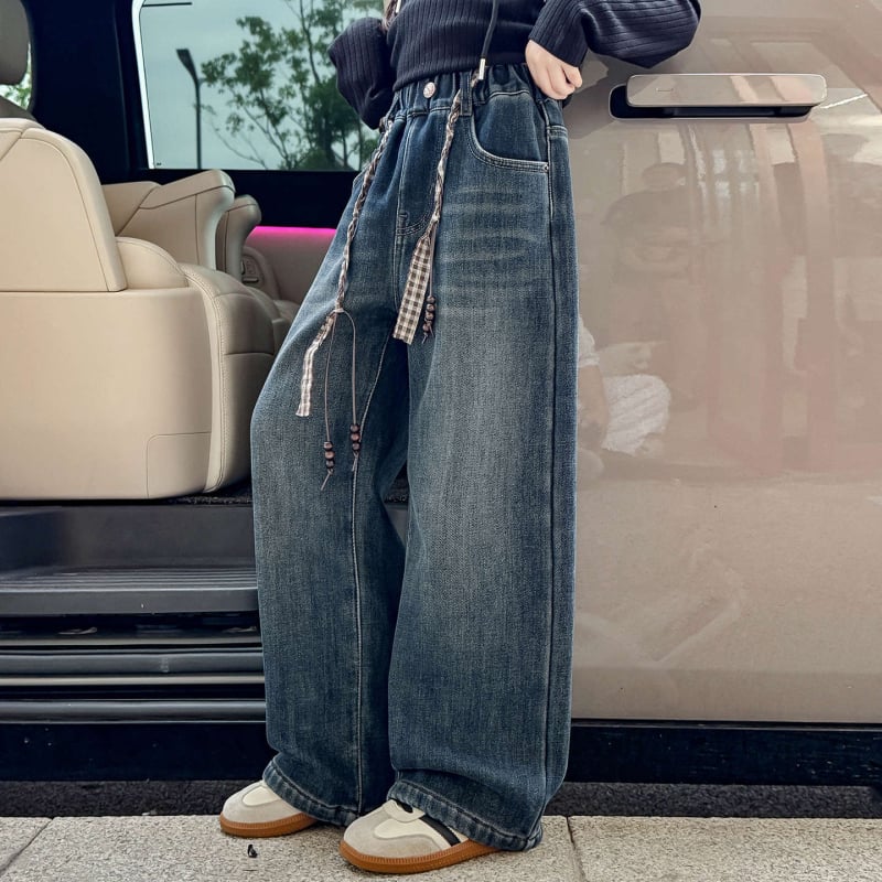 Laste fleecest laiad püksid tüdrukutele, talvel, puuvillaseguga (80% puuvill), keskmise talje kõrgusega, elastne vöö