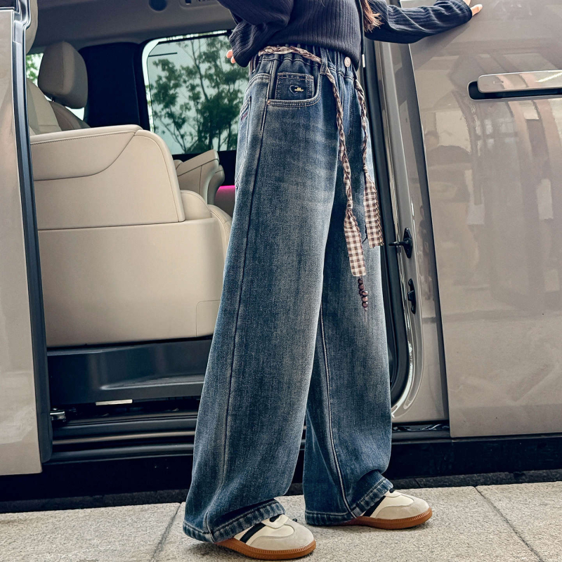 Laste fleecest laiad püksid tüdrukutele, talvel, puuvillaseguga (80% puuvill), keskmise talje kõrgusega, elastne vöö