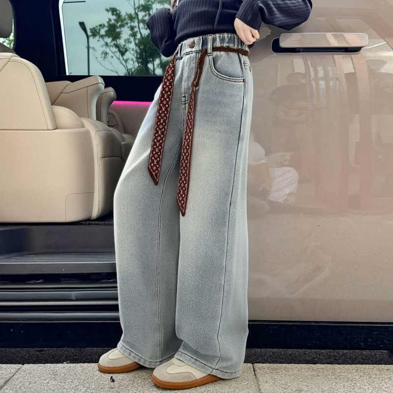 Laste fleecest laiad püksid tüdrukutele, talvel, puuvillaseguga (80% puuvill), keskmise talje kõrgusega, elastne vöö