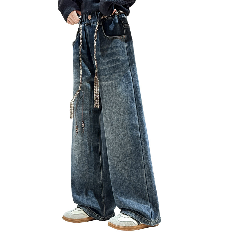 Laste fleecest laiad püksid tüdrukutele, talvel, puuvillaseguga (80% puuvill), keskmise talje kõrgusega, elastne vöö