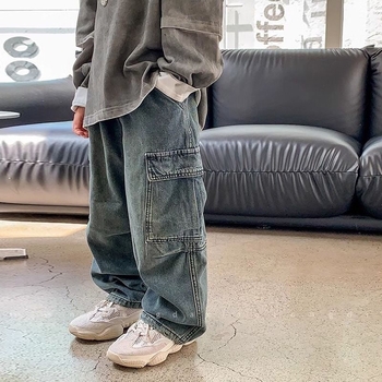 Dječje traperice, korejski stil, pamuk denim 75%, ravni kroj, za djecu 3–8 godina