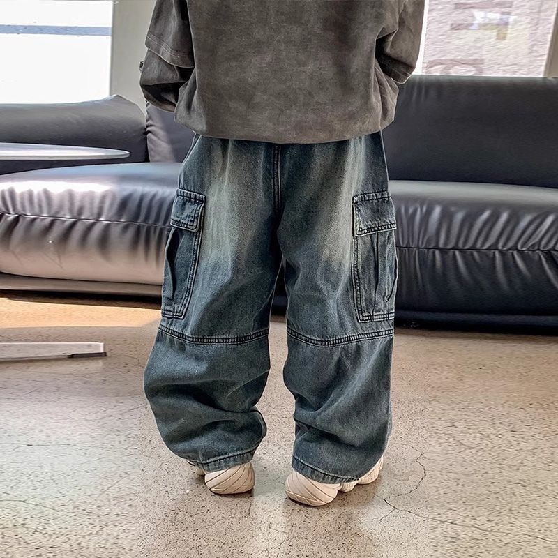 Dječje traperice, korejski stil, pamuk denim 75%, ravni kroj, za djecu 3–8 godina