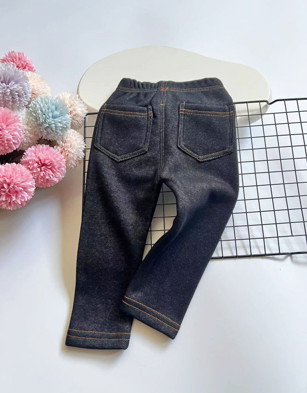 Dječje hlače od pamuka denim, 95% pamuk, srednji pojas s elastikom, jednobojne, zimske, za djecu 3–8 godina