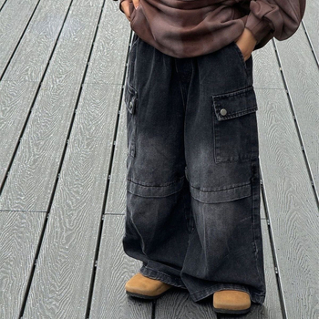 Dječje cargo traperice, korejskog stila, 75% pamuka, srednji pojas sa gumom, unisex