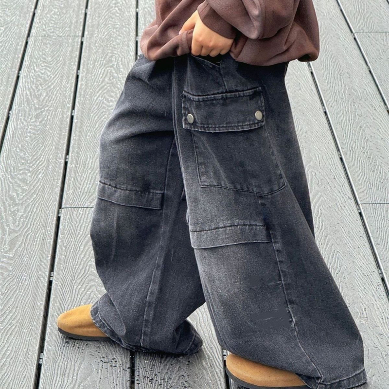 Dječje cargo traperice, korejskog stila, 75% pamuka, srednji pojas sa gumom, unisex
