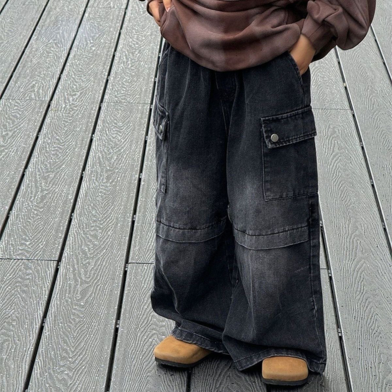 Dječje cargo traperice, korejskog stila, 75% pamuka, srednji pojas sa gumom, unisex