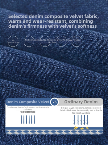 Laste džinsi stiilis püksid fleece-vooderduse, talvine 2025, keskel vöökoht, 76% puuvill, pehme puudutus