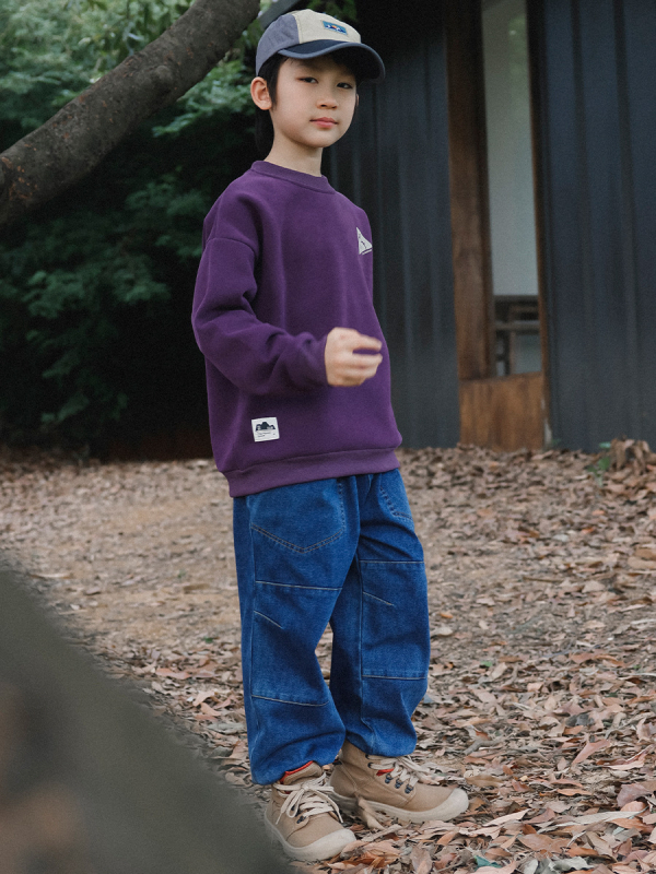 Laste džinsi stiilis püksid fleece-vooderduse, talvine 2025, keskel vöökoht, 76% puuvill, pehme puudutus