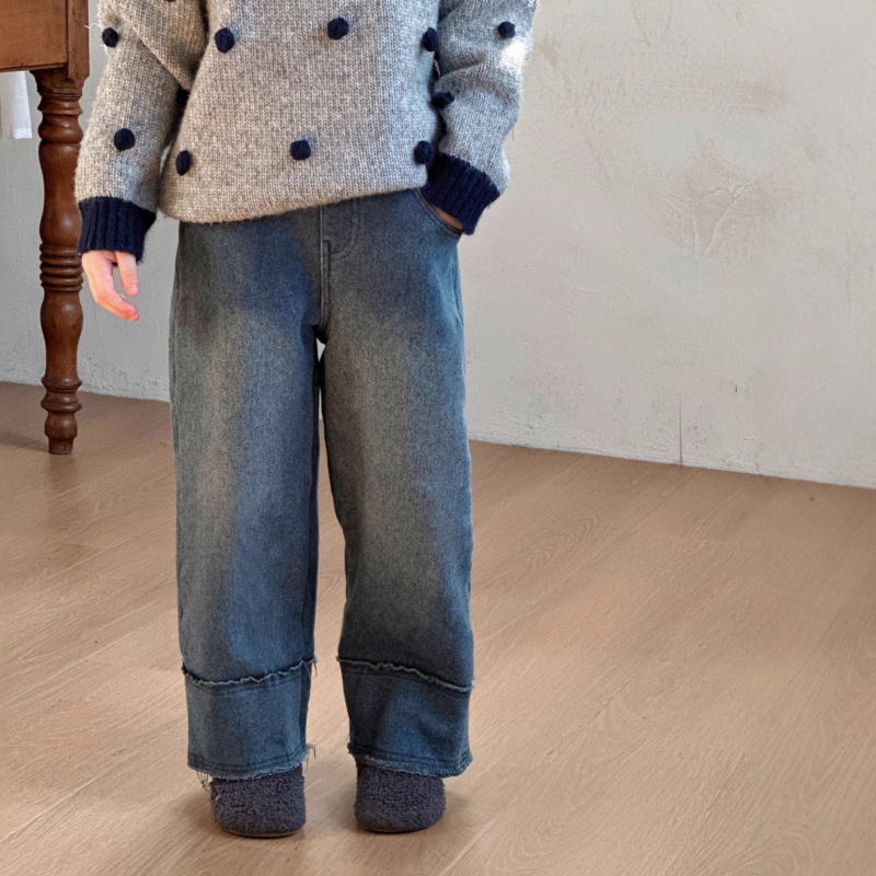 Dječje traperice za djevojčice u korejskom stilu, s fleece podstavom i prošivenim rubovima, 100% pamuk denim, zimska kolekcija 2025