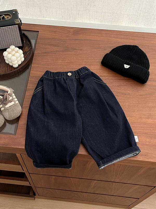 Dječje traperice — Unisex, Korejski stil, Pamuk denim, 68,5% pamuka, Srednji pojas s elastičnim pojasom, Meka tkanina