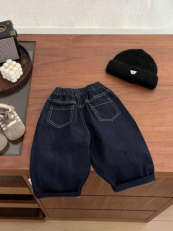 Dječje traperice — Unisex, Korejski stil, Pamuk denim, 68,5% pamuka, Srednji pojas s elastičnim pojasom, Meka tkanina