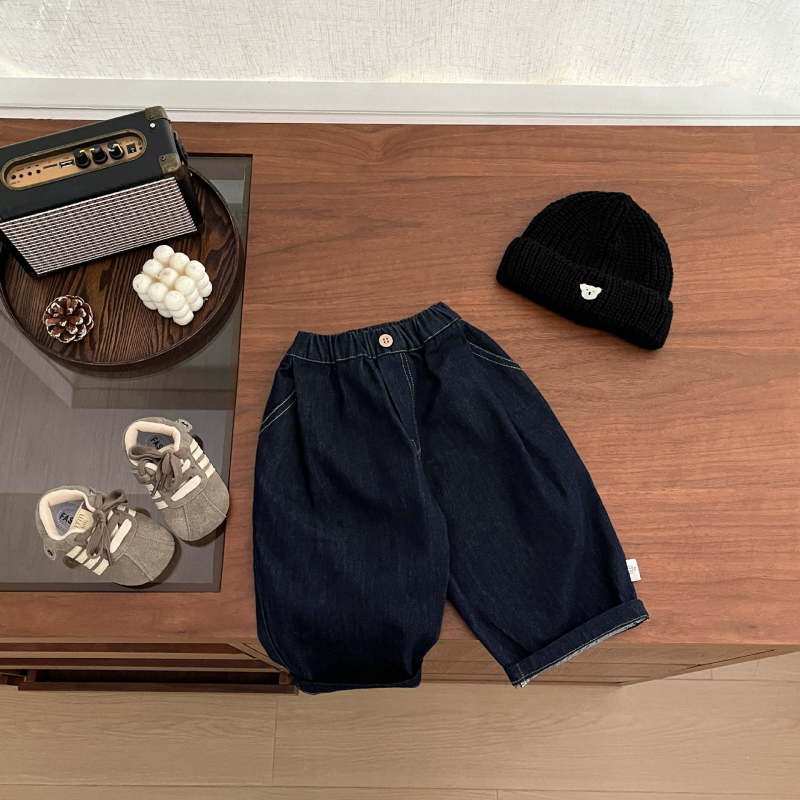 Dječje traperice — Unisex, Korejski stil, Pamuk denim, 68,5% pamuka, Srednji pojas s elastičnim pojasom, Meka tkanina