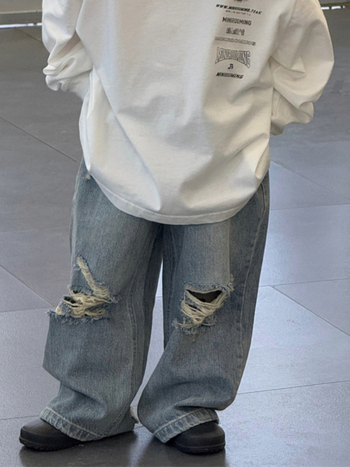 Laste denimpüksid Korea stiilis, laia säärega, keskmine talje, 90% puuvill