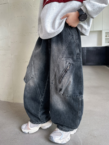 Дънки за момчета, деним, корейски стил, средно повдигнат талия, еластичен колан, 68% памук, 32% полиестер, есен 2025