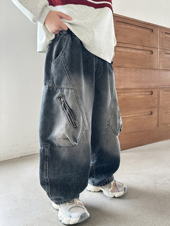 Дънки за момчета, деним, корейски стил, средно повдигнат талия, еластичен колан, 68% памук, 32% полиестер, есен 2025