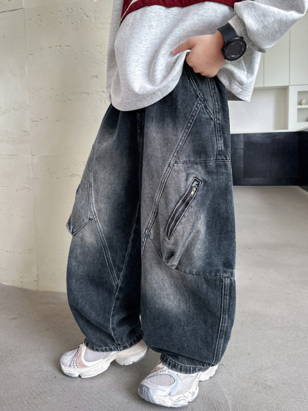 Дънки за момчета, деним, корейски стил, средно повдигнат талия, еластичен колан, 68% памук, 32% полиестер, есен 2025