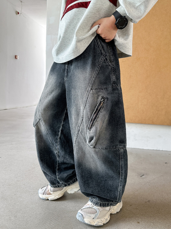 Дънки за момчета, деним, корейски стил, средно повдигнат талия, еластичен колан, 68% памук, 32% полиестер, есен 2025