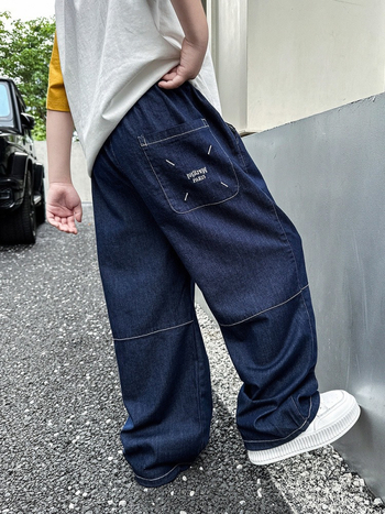 Pantaloni de denim pentru copii – Tencel denim, 100% viscose, talie medie, imprimeu cu litere, Vara 2025