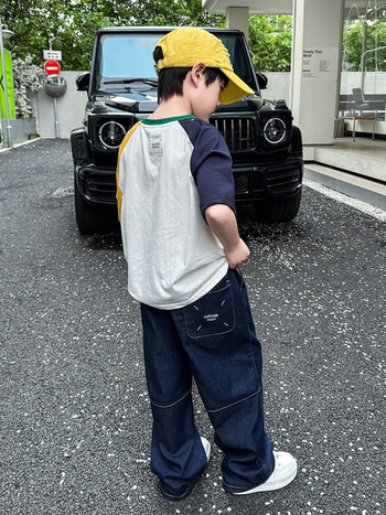 Pantaloni de denim pentru copii – Tencel denim, 100% viscose, talie medie, imprimeu cu litere, Vara 2025