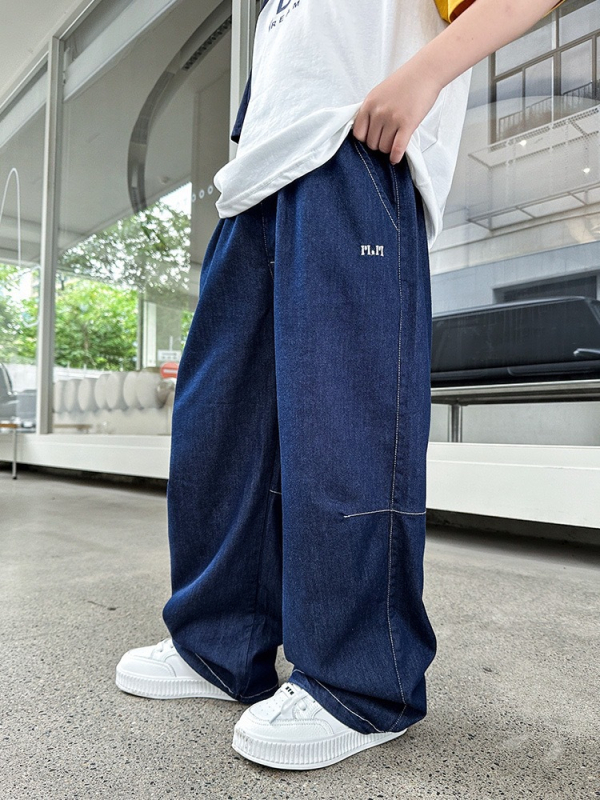 Pantaloni de denim pentru copii – Tencel denim, 100% viscose, talie medie, imprimeu cu litere, Vara 2025