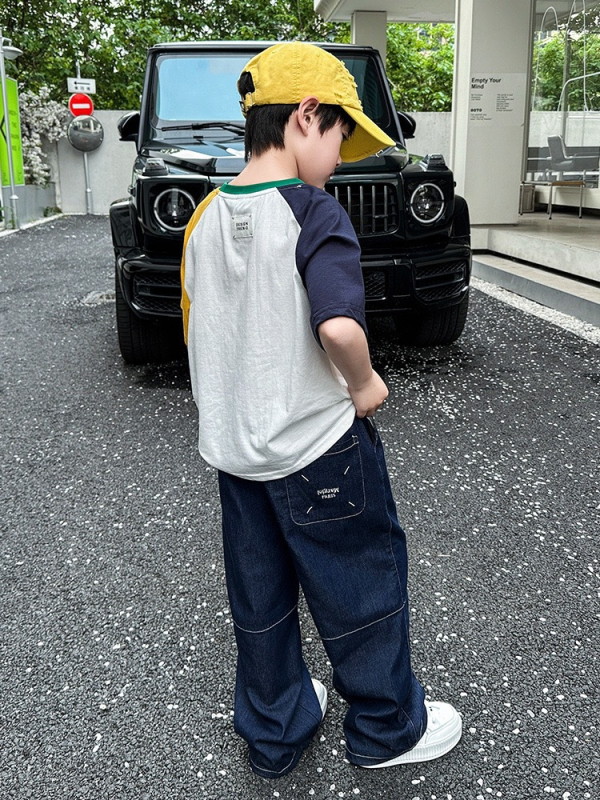 Pantaloni de denim pentru copii – Tencel denim, 100% viscose, talie medie, imprimeu cu litere, Vara 2025