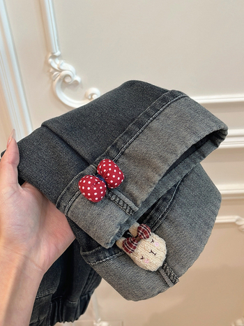 Bērnu džinsi ar flīzu oderi, korejiska stila, vidējā josta, rudens-ziemas, meitenēm vecumā 3–8 gadi