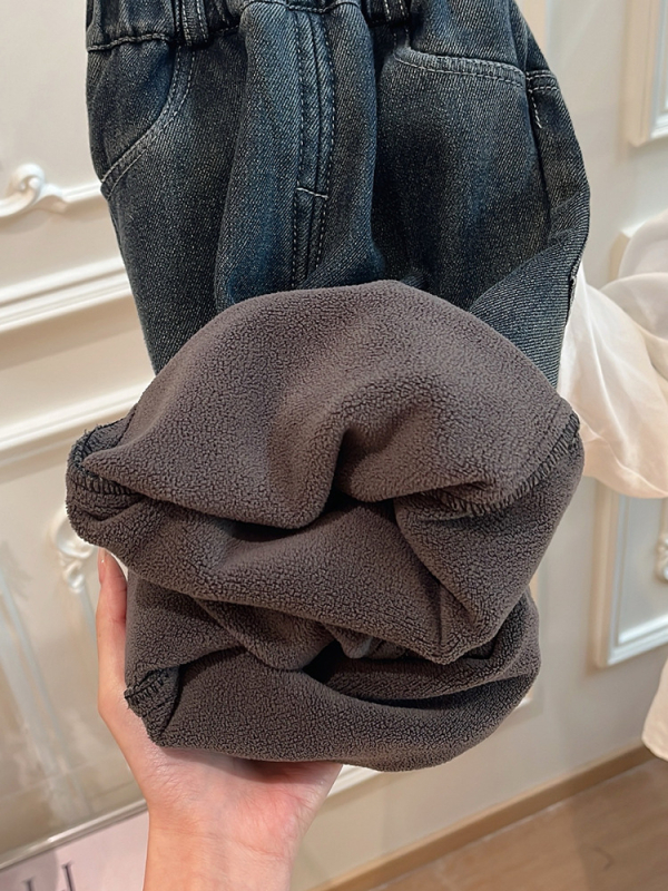 Bērnu džinsi ar flīzu oderi, korejiska stila, vidējā josta, rudens-ziemas, meitenēm vecumā 3–8 gadi