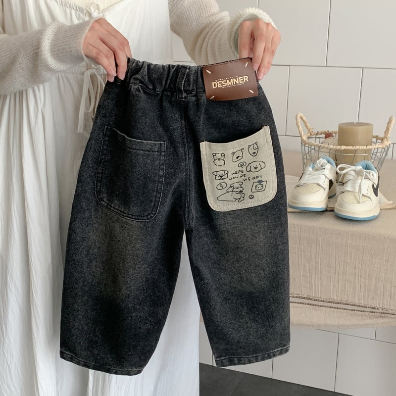 Детски дънкови джинси с подплата от флийс, еластични и меки, дебела материя, талия с ластик, подходящи за есенно-зимния сезон