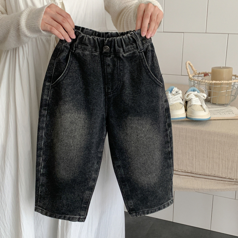 Детски дънкови джинси с подплата от флийс, еластични и меки, дебела материя, талия с ластик, подходящи за есенно-зимния сезон