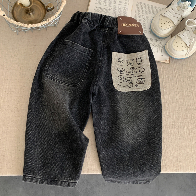 Детски дънкови джинси с подплата от флийс, еластични и меки, дебела материя, талия с ластик, подходящи за есенно-зимния сезон