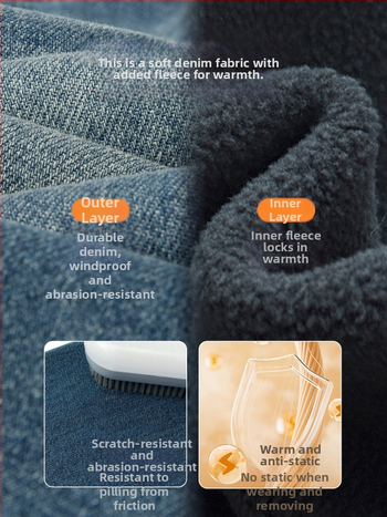 Zēnu džinsi no denima ar flisa oderi, bieza ziema, viduklis — vidējā līmenī ar elastīgu jostu, korejiešu stils