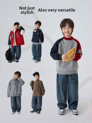 Zēnu džinsi no denima ar flisa oderi, bieza ziema, viduklis — vidējā līmenī ar elastīgu jostu, korejiešu stils